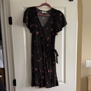 Universal Thread Black Mini Dress with Orange Floral Print